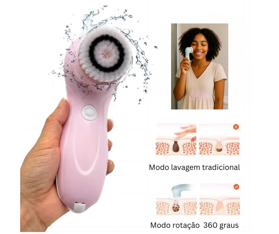Escova Facial Recarregável 5 em 1 – Mais prazer e cuidado na sua higiene matinal
