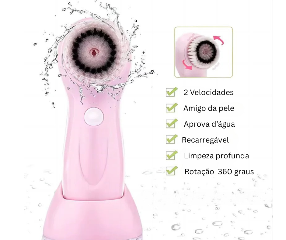 Escova Facial Recarregável 5 em 1 – Mais prazer e cuidado na sua higiene matinal