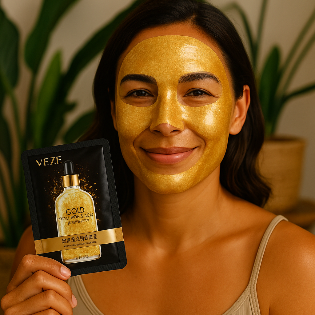 Kit com 3 máscaras faciais coreanas com colágeno, ácido hialurônico e ouro, para glow, firmeza e hidratação da pele