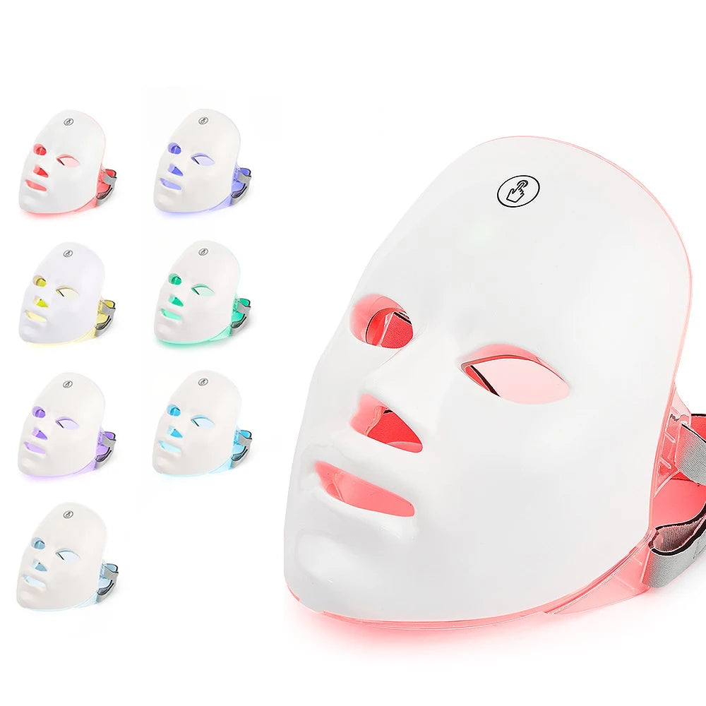 Máscara Facial LED 7 Cores para rejuvenescimento, tratamento antiacne e antirrugas.