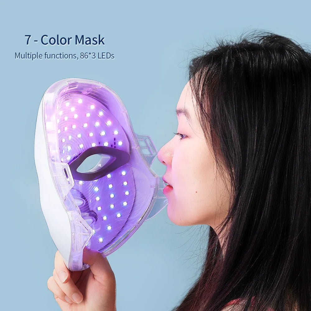 Máscara Facial LED 7 Cores para rejuvenescimento, tratamento antiacne e antirrugas.
