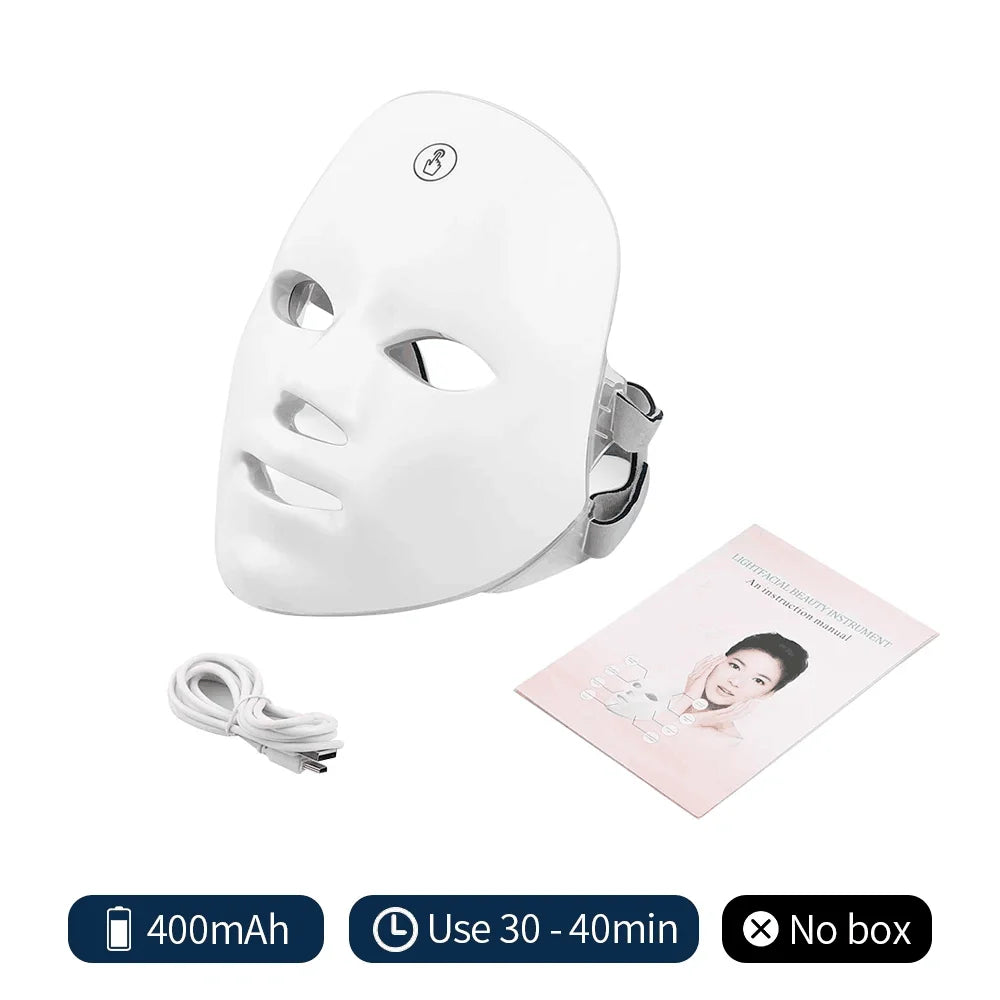 Máscara Facial LED 7 Cores para rejuvenescimento, tratamento antiacne e antirrugas.
