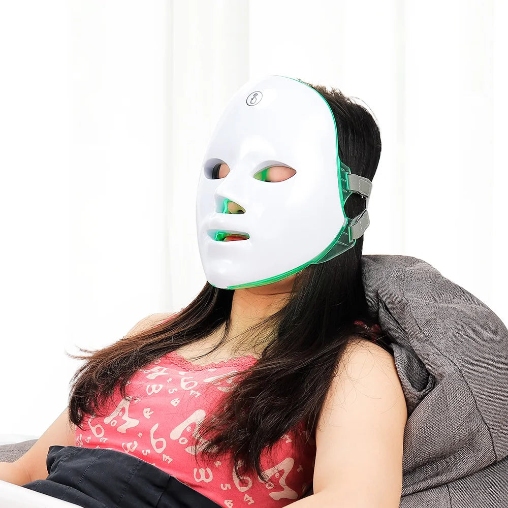 Máscara Facial LED 7 Cores para rejuvenescimento, tratamento antiacne e antirrugas.