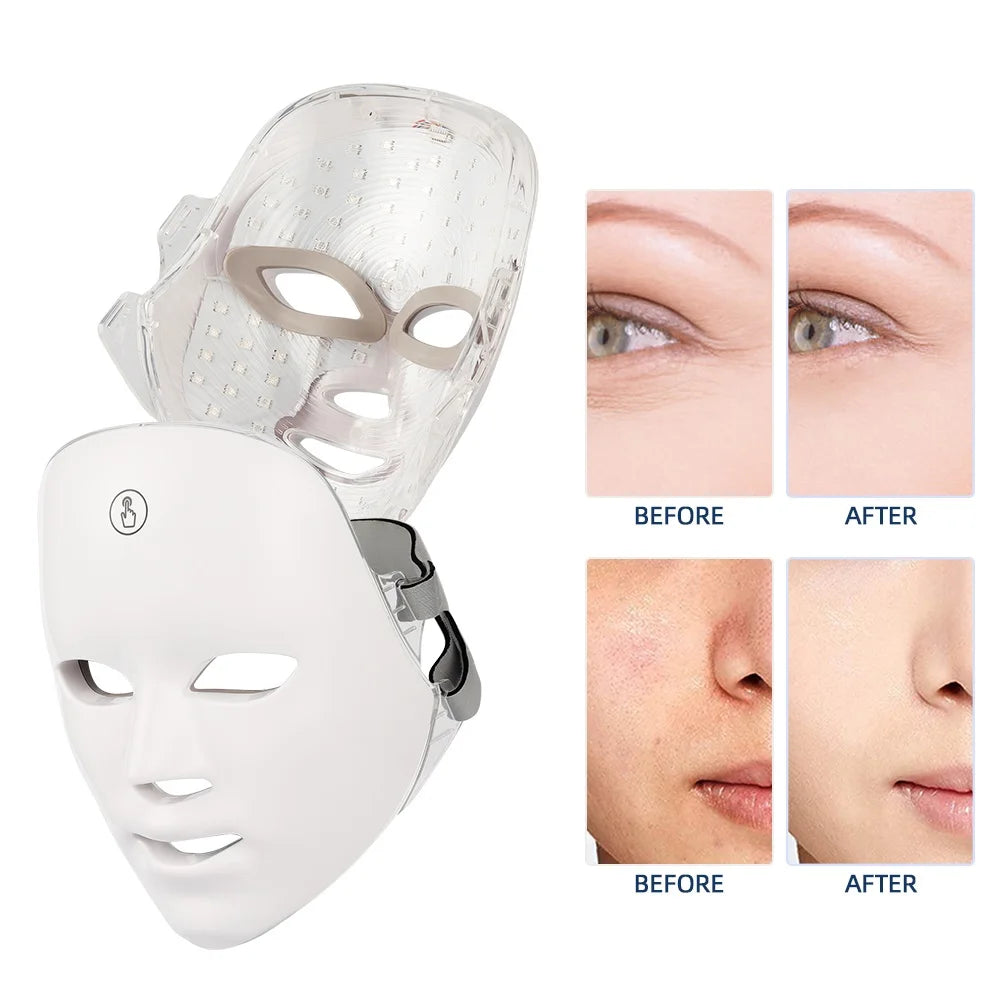 Máscara Facial LED 7 Cores para rejuvenescimento, tratamento antiacne e antirrugas.