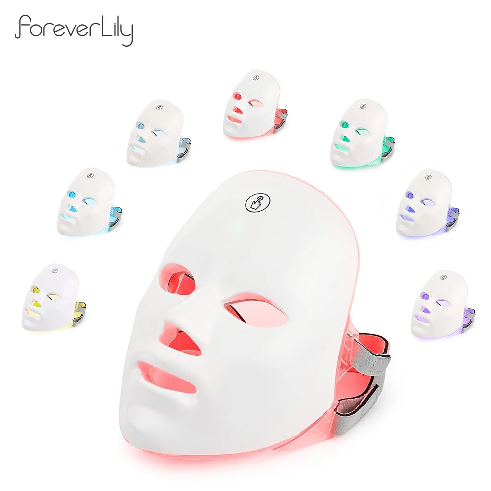 Máscara Facial LED 7 Cores para rejuvenescimento, tratamento antiacne e antirrugas.