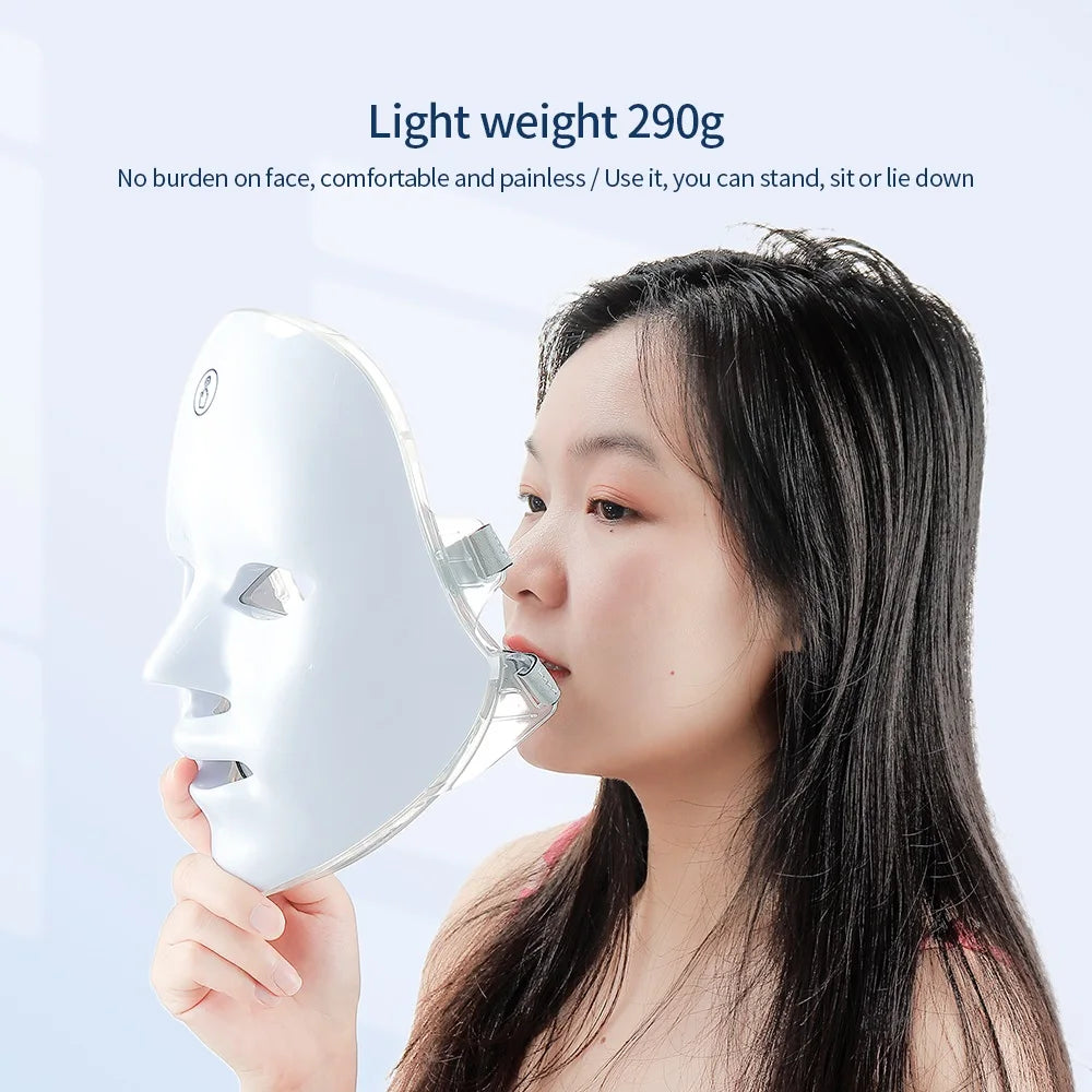 Máscara Facial LED 7 Cores para rejuvenescimento, tratamento antiacne e antirrugas.