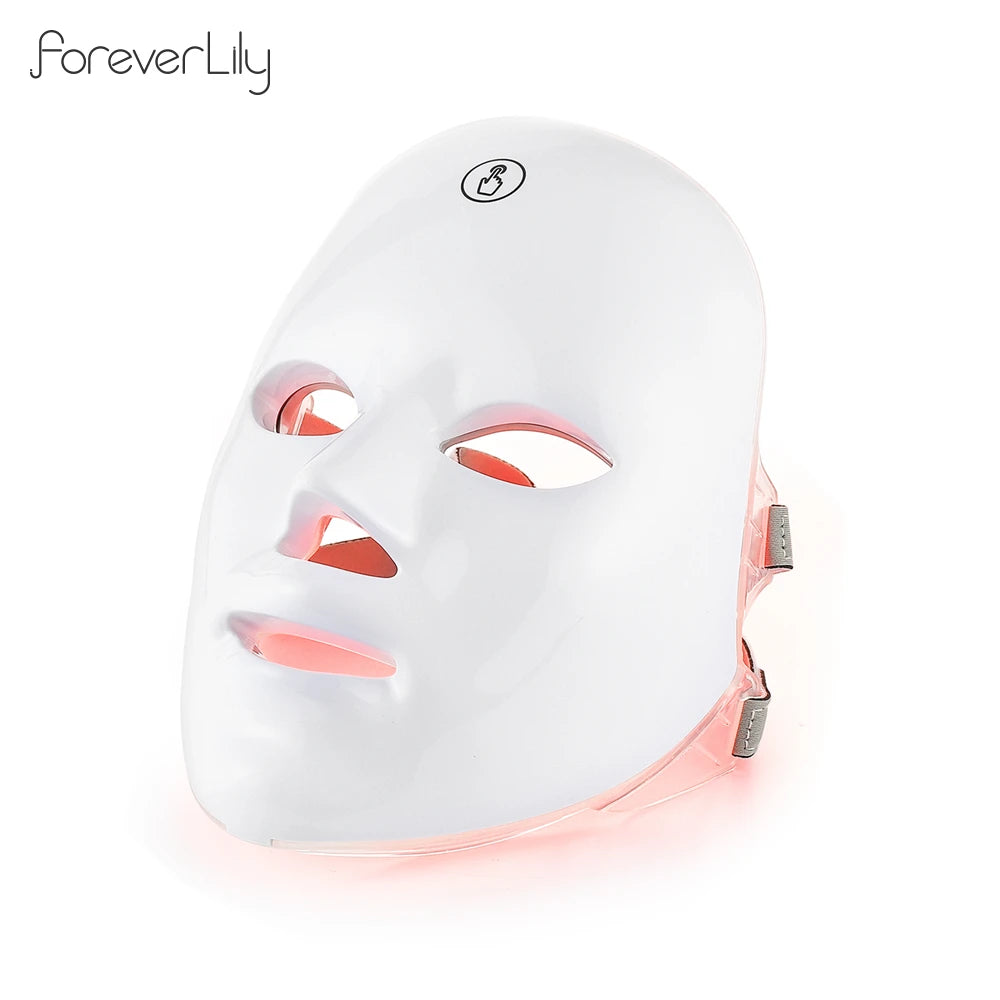 Máscara Facial LED 7 Cores para rejuvenescimento, tratamento antiacne e antirrugas.