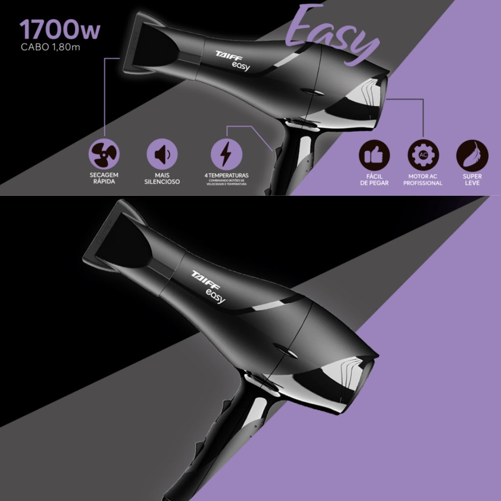 Secador de Cabelo Profissional Taiff Easy Preto 1700W - Pura Magia