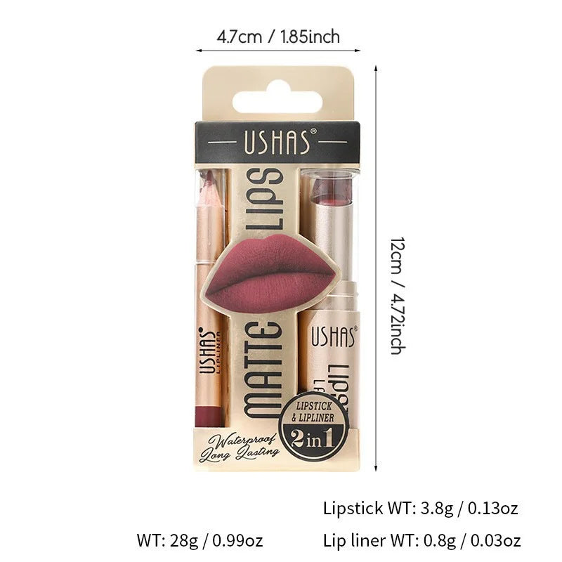 Kit USHAS Batom e Lápis Labial Matte - Definição e Cor para Lábios Incríveis