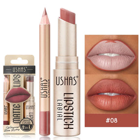 Kit USHAS Batom e Lápis Labial Matte - Definição e Cor para Lábios Incríveis