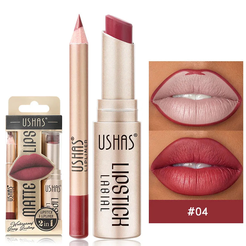 Kit USHAS Batom e Lápis Labial Matte - Definição e Cor para Lábios Incríveis