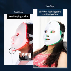 Máscara Facial LED 7 Cores para rejuvenescimento, tratamento antiacne e antirrugas.