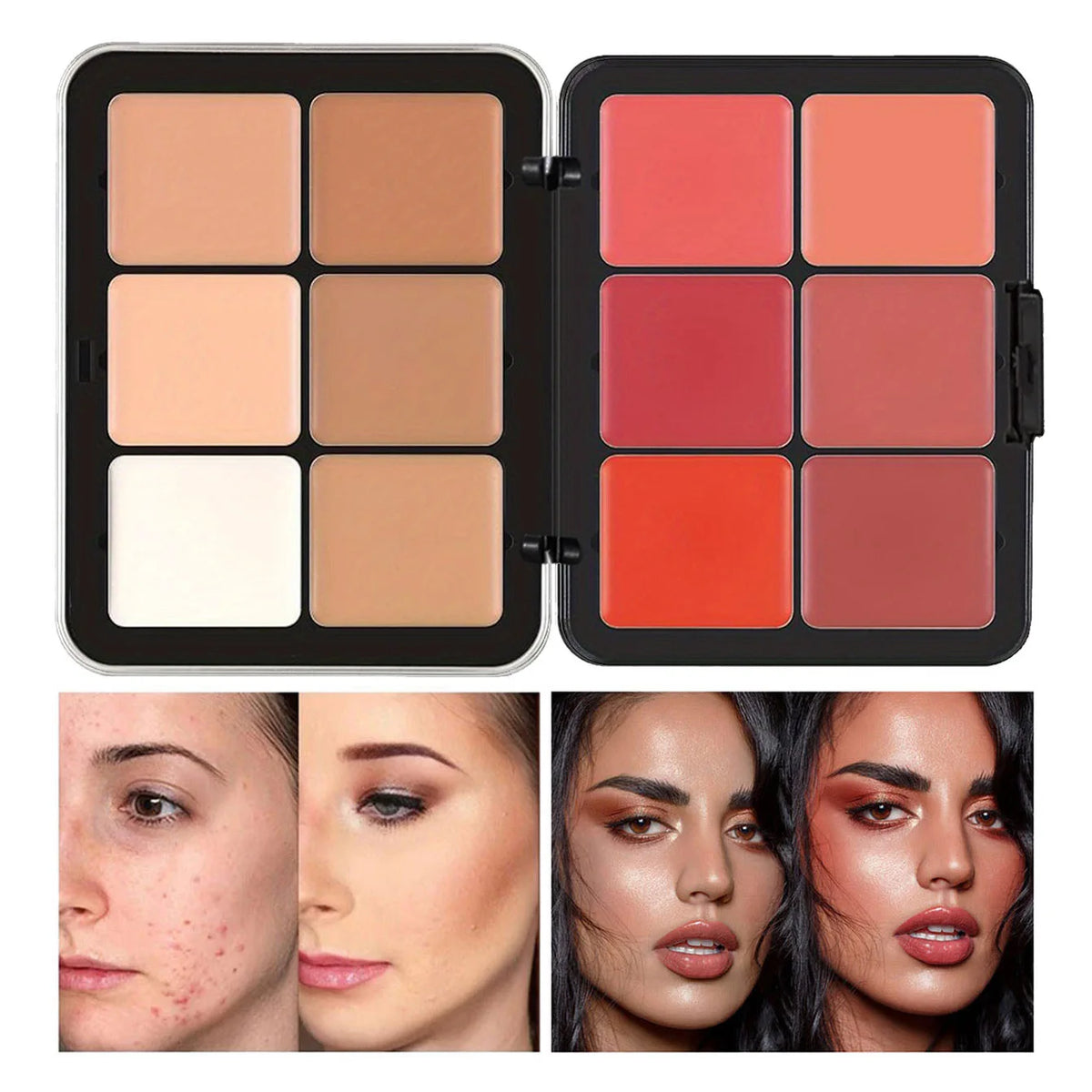 Paleta Multifuncional 12 Cores | Corretivo, Blush, Iluminador e Contorno