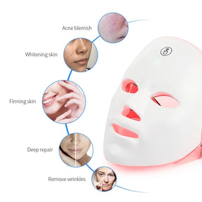 Máscara Facial LED 7 Cores para rejuvenescimento, tratamento antiacne e antirrugas.