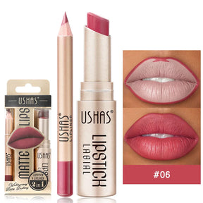 Kit USHAS Batom e Lápis Labial Matte - Definição e Cor para Lábios Incríveis