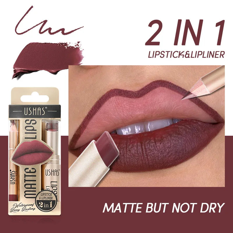 Kit USHAS Batom e Lápis Labial Matte - Definição e Cor para Lábios Incríveis