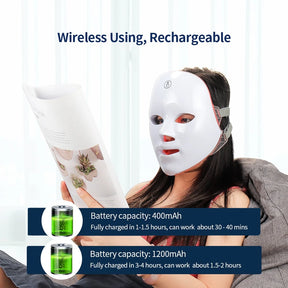 Máscara Facial LED 7 Cores para rejuvenescimento, tratamento antiacne e antirrugas.