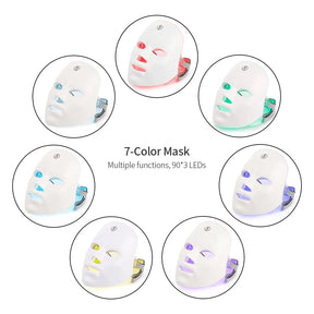 Máscara Facial LED 7 Cores para rejuvenescimento, tratamento antiacne e antirrugas.