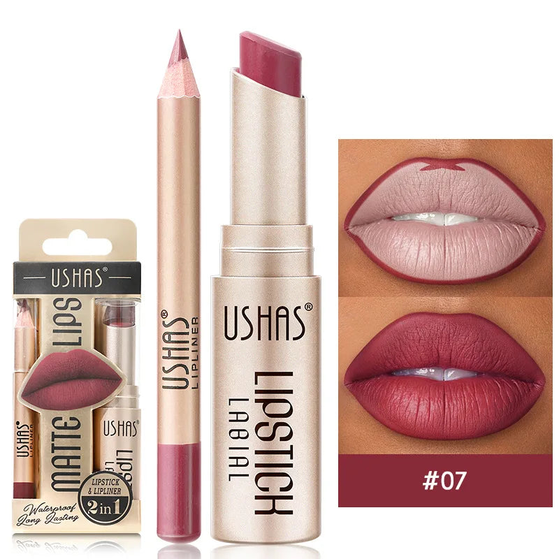 Kit USHAS Batom e Lápis Labial Matte - Definição e Cor para Lábios Incríveis